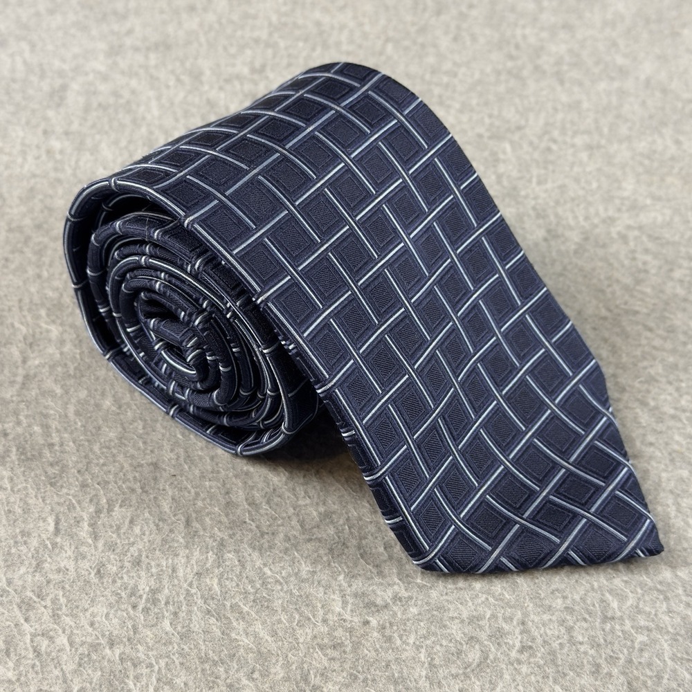 Vintage Brooks Brothers Makers Silk Tie Navy Geometric USA Made 58x3.25"
